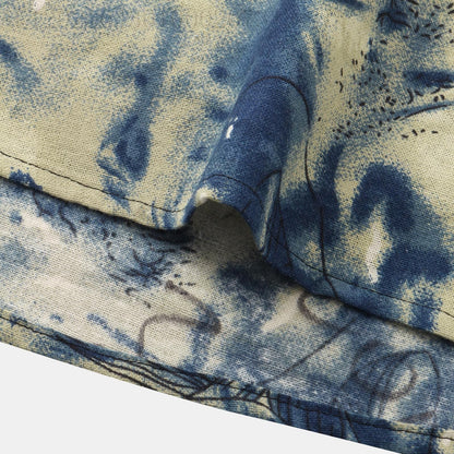 Herren Kurzarmhemd Aquarellmuster Button-Down Kragen Modern