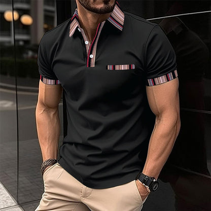 Herren Polohemd Modern Streifenkragen mit Brusttasche