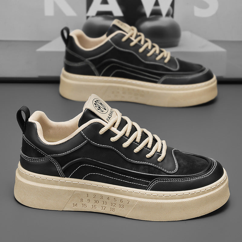 Damen Sneaker Plateau Schuhe Robust Leder Schwarz