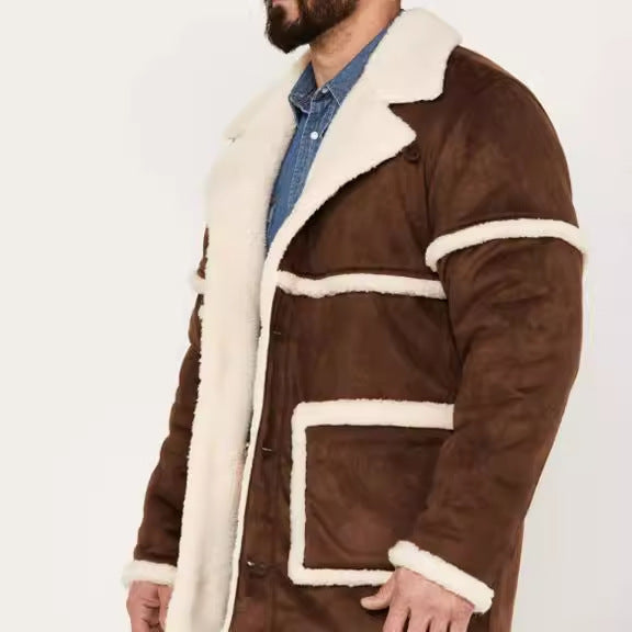 Herren Lammfelljacke Breites Revers Warm
