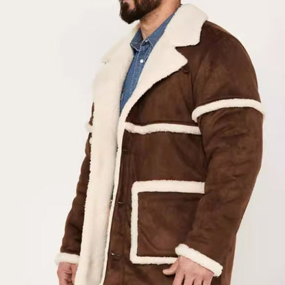 Herren Lammfelljacke Breites Revers Warm
