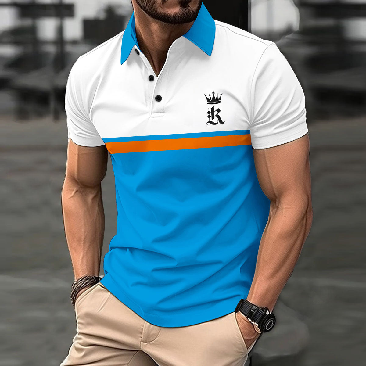 Herren T-Shirt Kurzarm Kontraststreifen Modern Sportlich