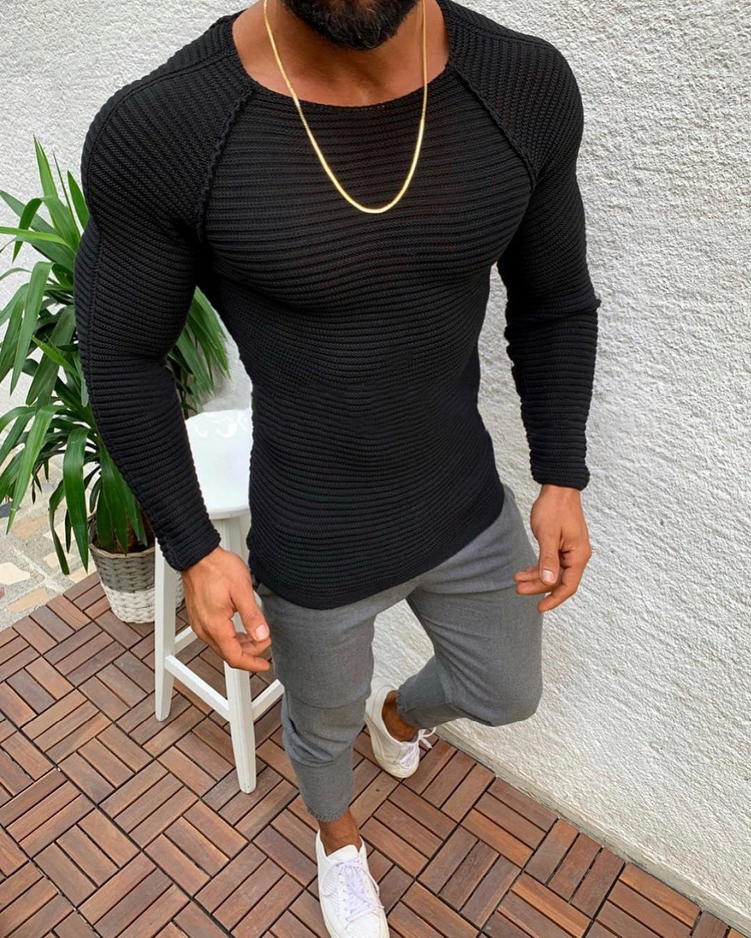 Herren Strickoberteil Slim Fit Atmungsaktiv Modern