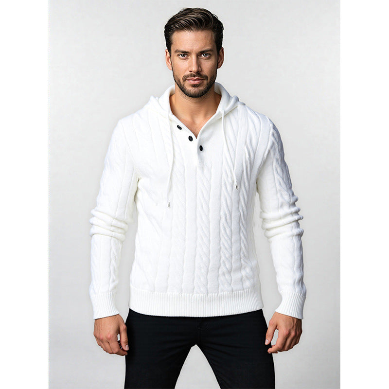 Herren Pullover Kapuze Zopfmuster Modern Grobstrick - BerlinGlamour