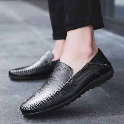 Herren Mokassins Leder Weich Elegant Schwarz