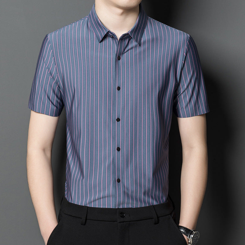 Herren Kurzarmhemd Streifen Elegant Slim Fit