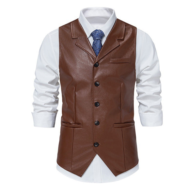 Herren Lederweste Elegant Lederschwarz Modern