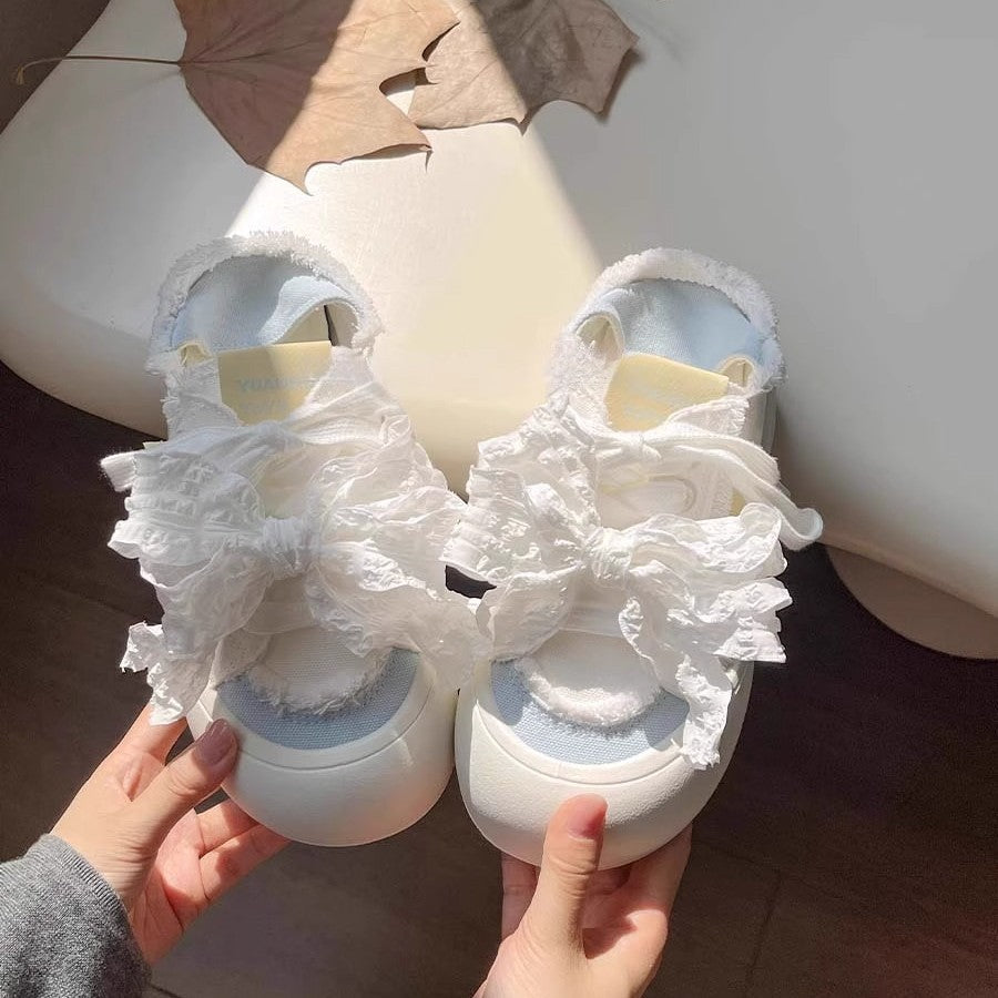 Damen Sneaker Atmungsaktiv 3D Rüschen Design Sportlich