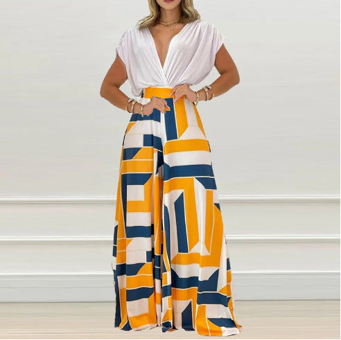 Damen Jumpsuit V-Ausschnitt Weites Bein Elegant