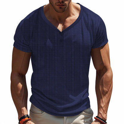 Herren Henley-Shirt Kurzarm Strukturiert Knöpfe Modern