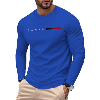 Herren Langarm T-Shirt mit modernem Paris-Druck und elastischem Saum Berlin Glamour → Herren T-Shirt Langarm mit Paris-Druck, modern, elastisch und Berlin-Glamour