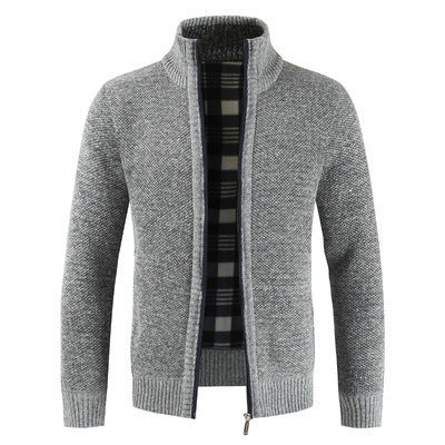 Herren Strickjacke Mit Kragen Und Taschen Grau