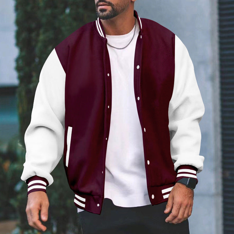 Herren Collegejacke Modern Kontrast Ärmel Leder Optik