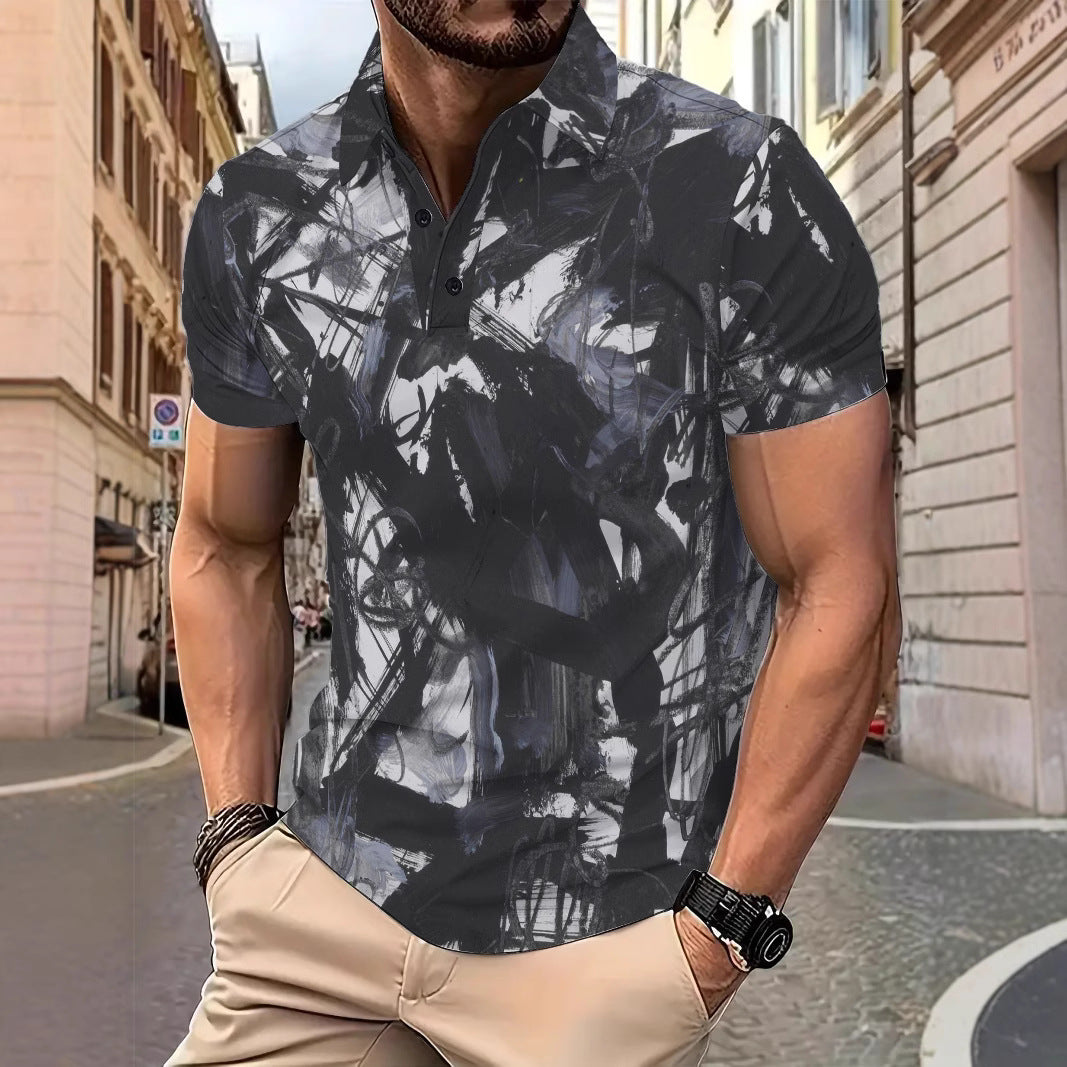 Herren Poloshirt Modern mit Pinselstrich-Muster Trendy - BerlinGlamour