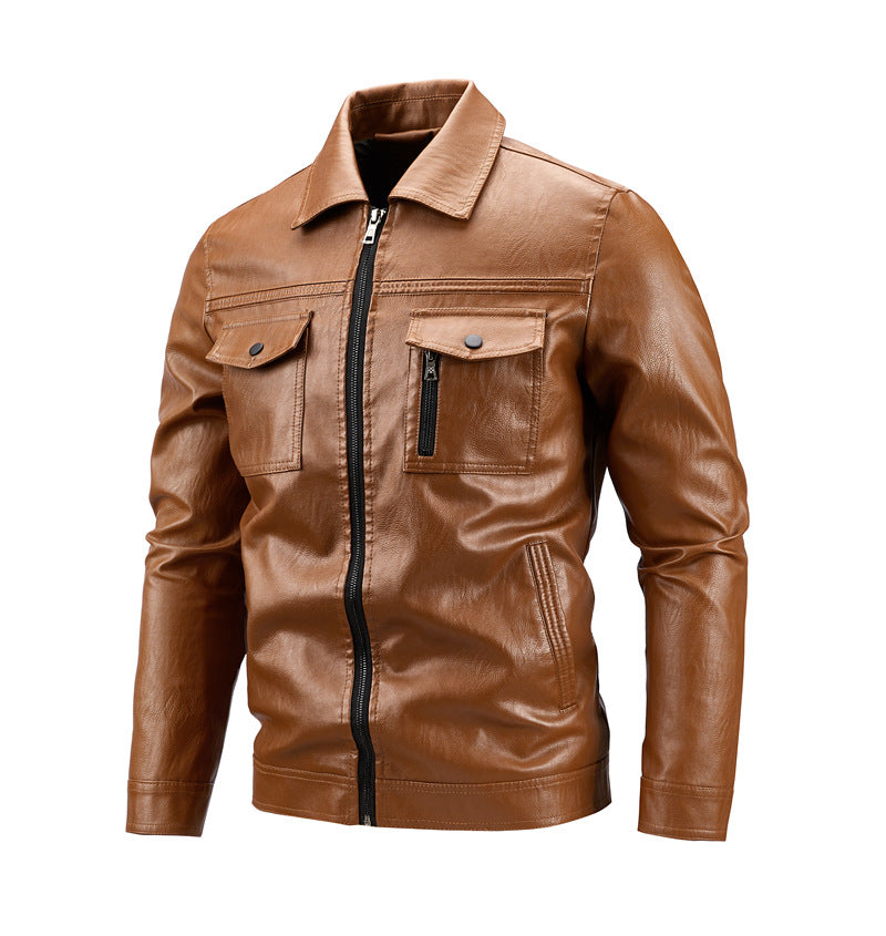 Herren Lederjacke Kunstleder schwarz Modern mit Taschen