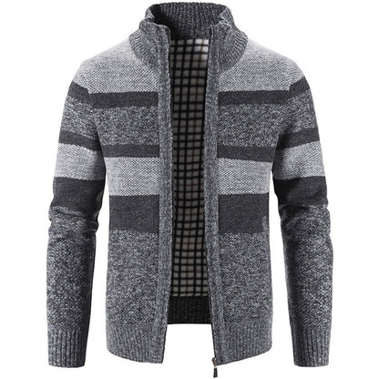 Herren Strickjacke Hochkragen Kontrastmuster Moderne