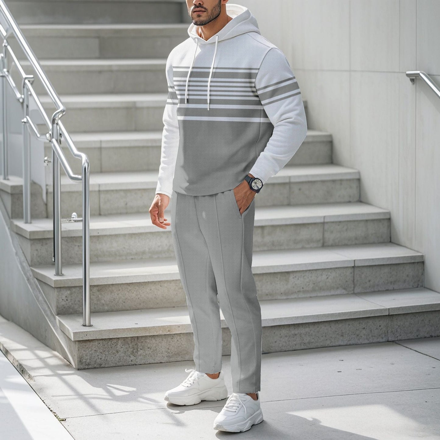 Herren Hoodie Sportlich Streifen Design Modern