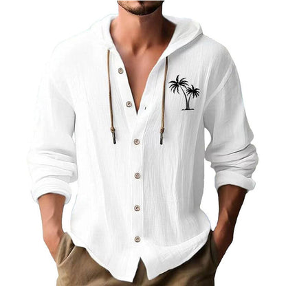 Herren Kapuzenshirt Modern mit Palmendruck und Knöpfen