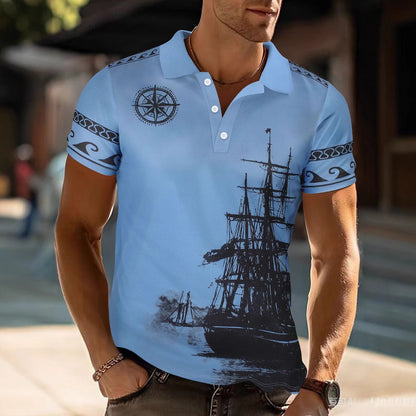 Herren Poloshirt Modern Maritim Blau