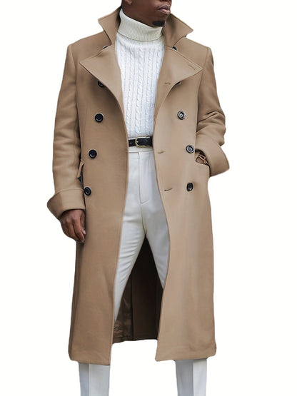 Herren Langmantel Elegant Moderner Schnitt Doppelter Knopfleiste