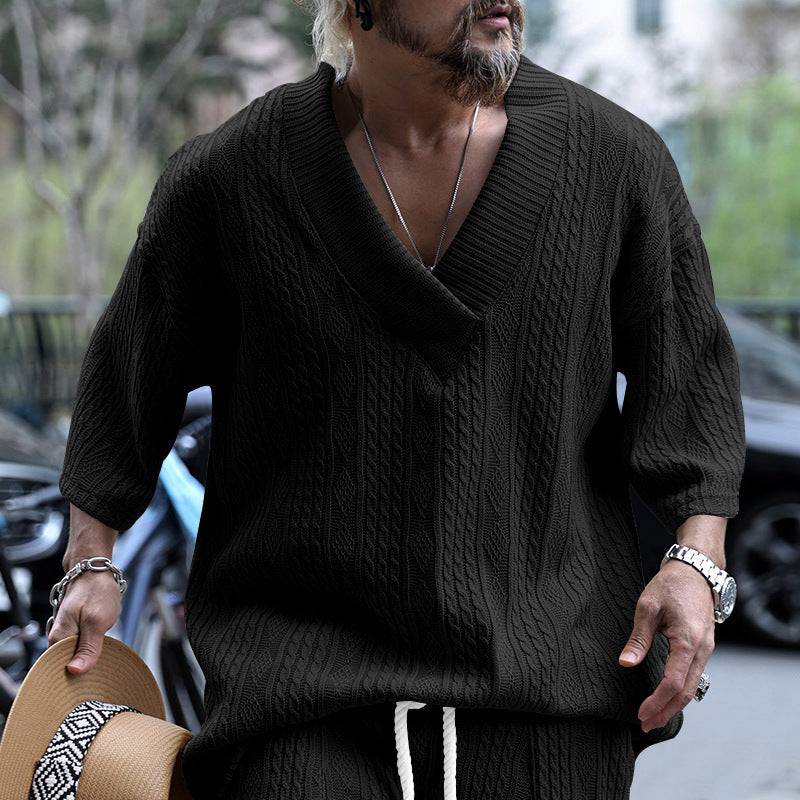 Lässiges Strickshirt Herren V-Ausschnitt Modern