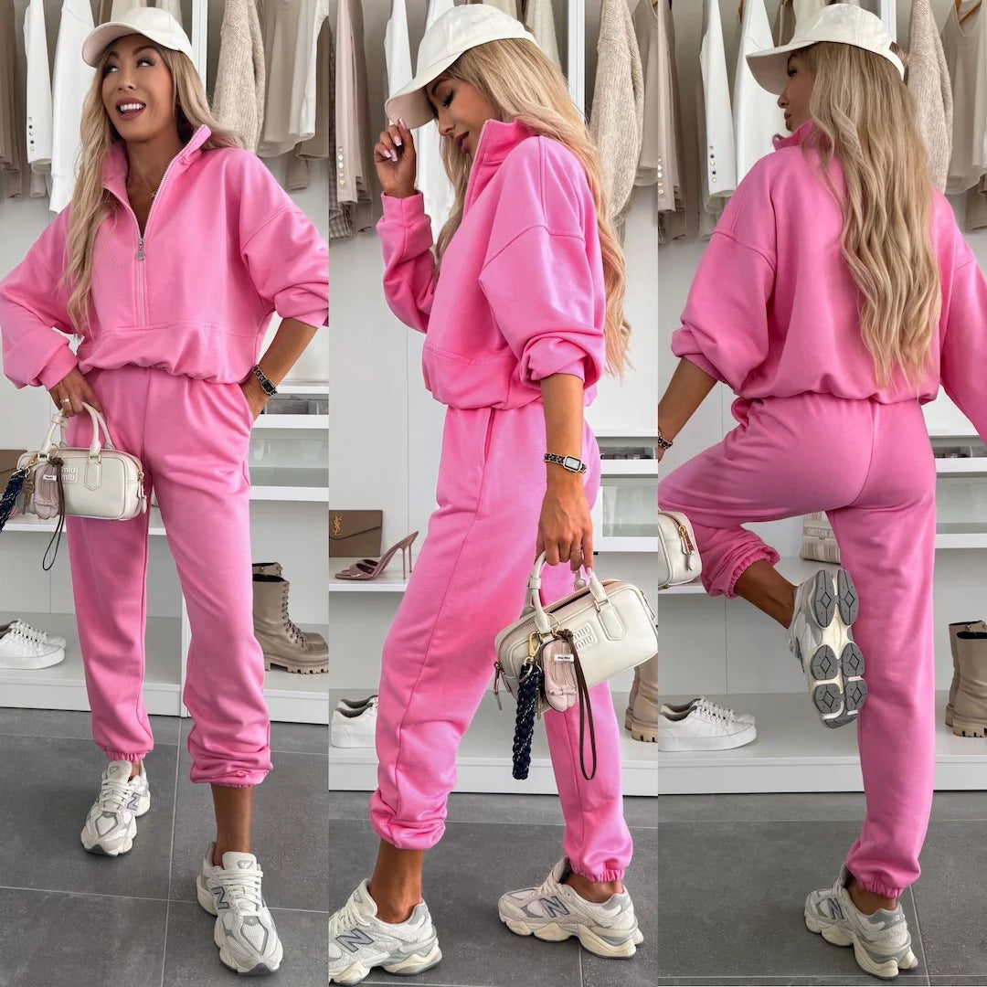 Damen Sport Set Fleece Hoodie Jogginghose Grau