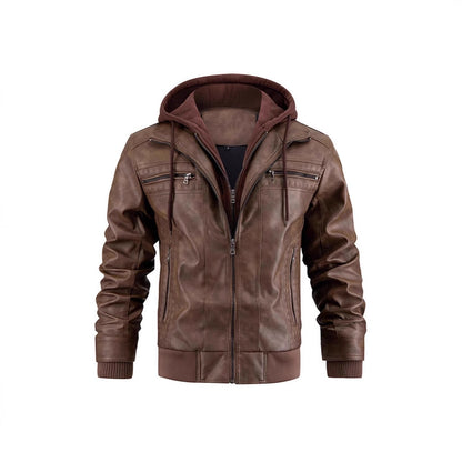 Lederjacke Herren Modern mit abnehmbarem Kapuzenfutter Schwarz