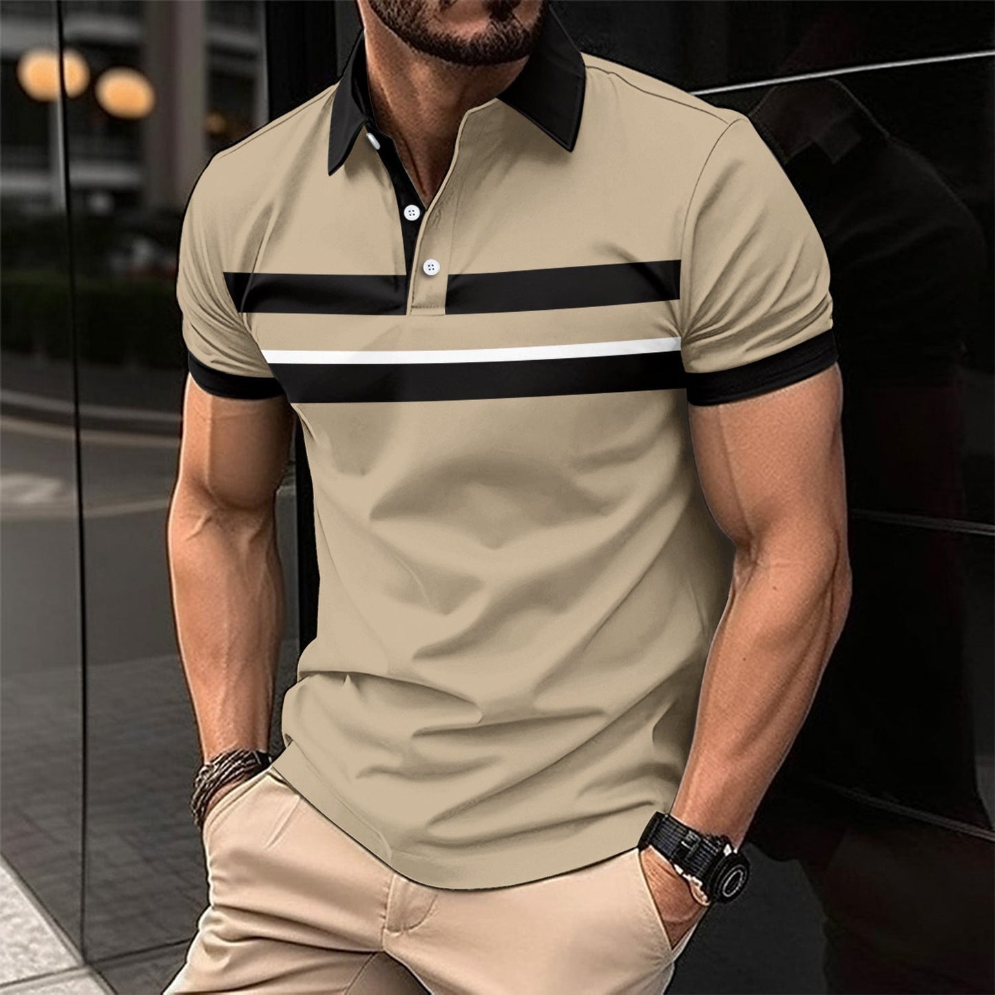 Herren Poloshirt Atmungsaktiv Kontraststreifen Modern