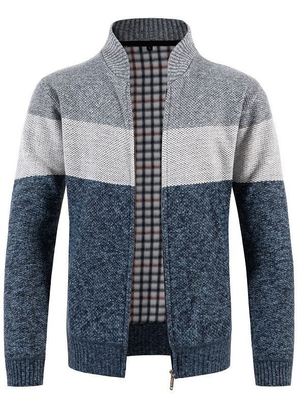 Herren Strickjacke Modern mit Kontraststreifen und Warmem Futter