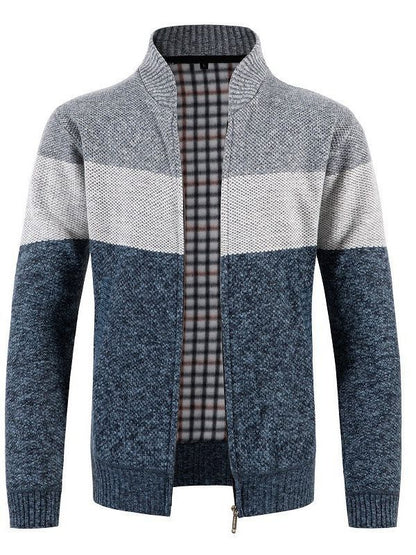 Herren Strickjacke Modern mit Kontraststreifen und Warmem Futter