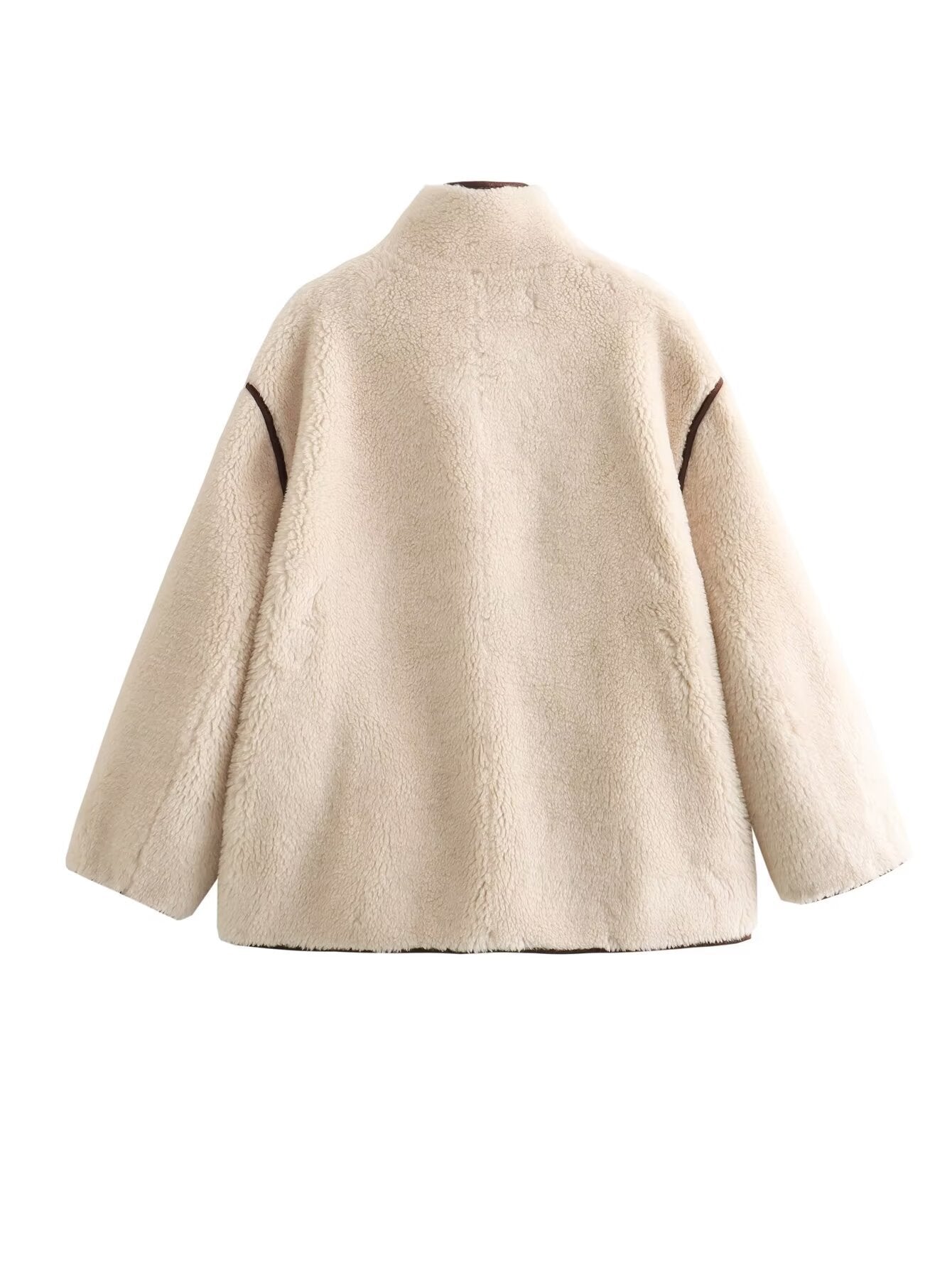 Damen Teddyjacke Stehkragen mit Taschen Warme Winterjacke