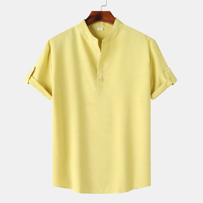 Herren Hemd Kurzarm Henley Ausschnitt Modern Lässig