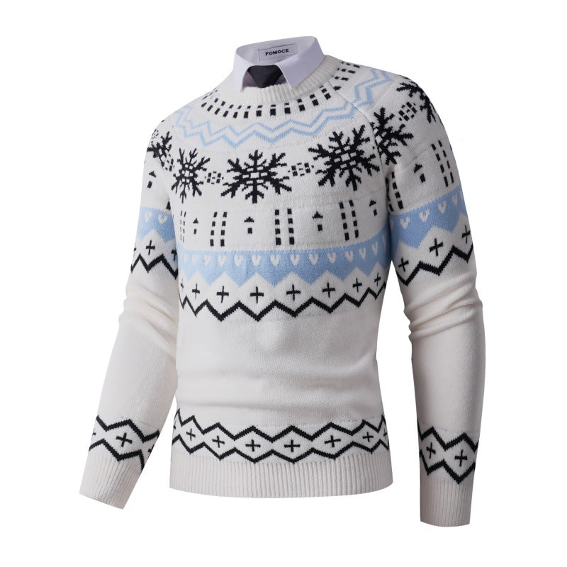 Herren Strickpullover Modern mit Schneemuster Grau