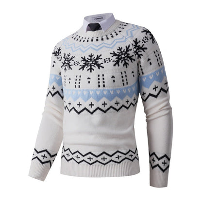 Herren Strickpullover Modern mit Schneemuster Grau