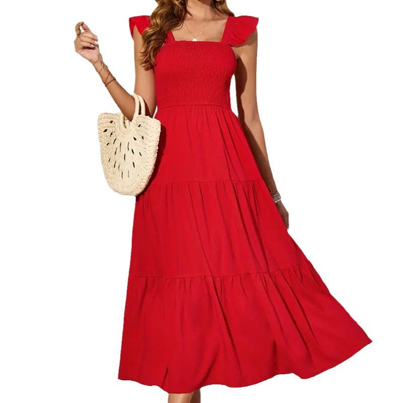 Damen Maxikleid Sommerlich Rüschenkleid Elegant Lang