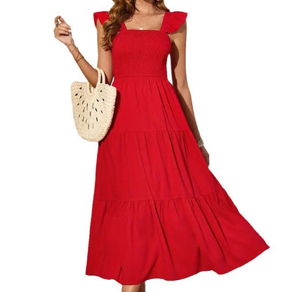Damen Maxikleid Sommerlich Rüschenkleid Elegant Lang