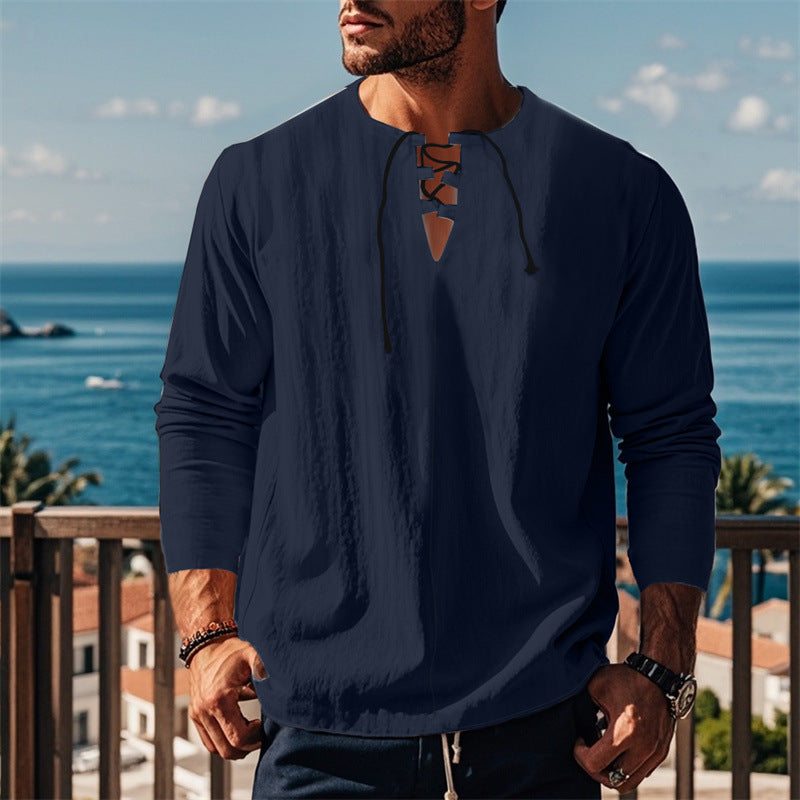 Modernes Langarmshirt mit Schnürung und V-Ausschnitt Berlin-Glamour
