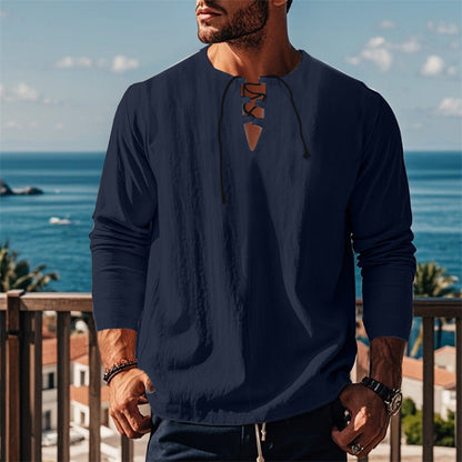 Modernes Langarmshirt mit Schnürung und V-Ausschnitt Berlin-Glamour