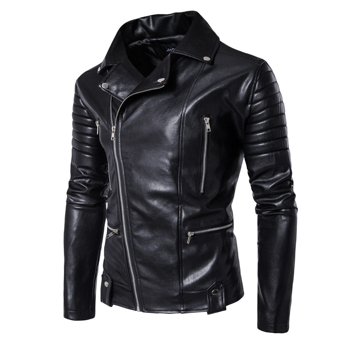 Leder Bikerjacke Herren Schwarz mit Steppdetails Modern - BerlinGlamour