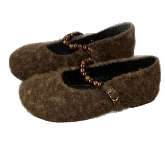 Damen Ballerinas Filz modisch mit Riemchen