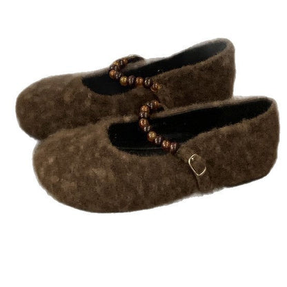 Damen Ballerinas Filz modisch mit Riemchen