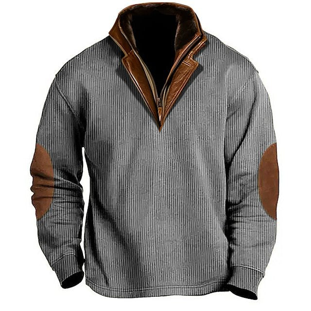 Herren Strickpullover Leder Details Hochkragen Modern