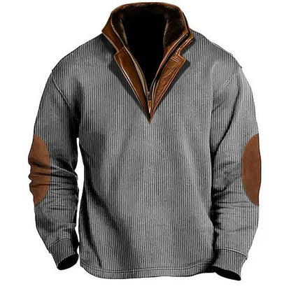Herren Strickpullover Leder Details Hochkragen Modern