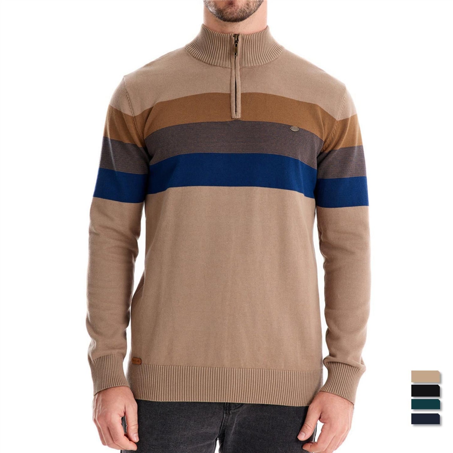 Herren Strickpullover Stehkragen Streifen Modern