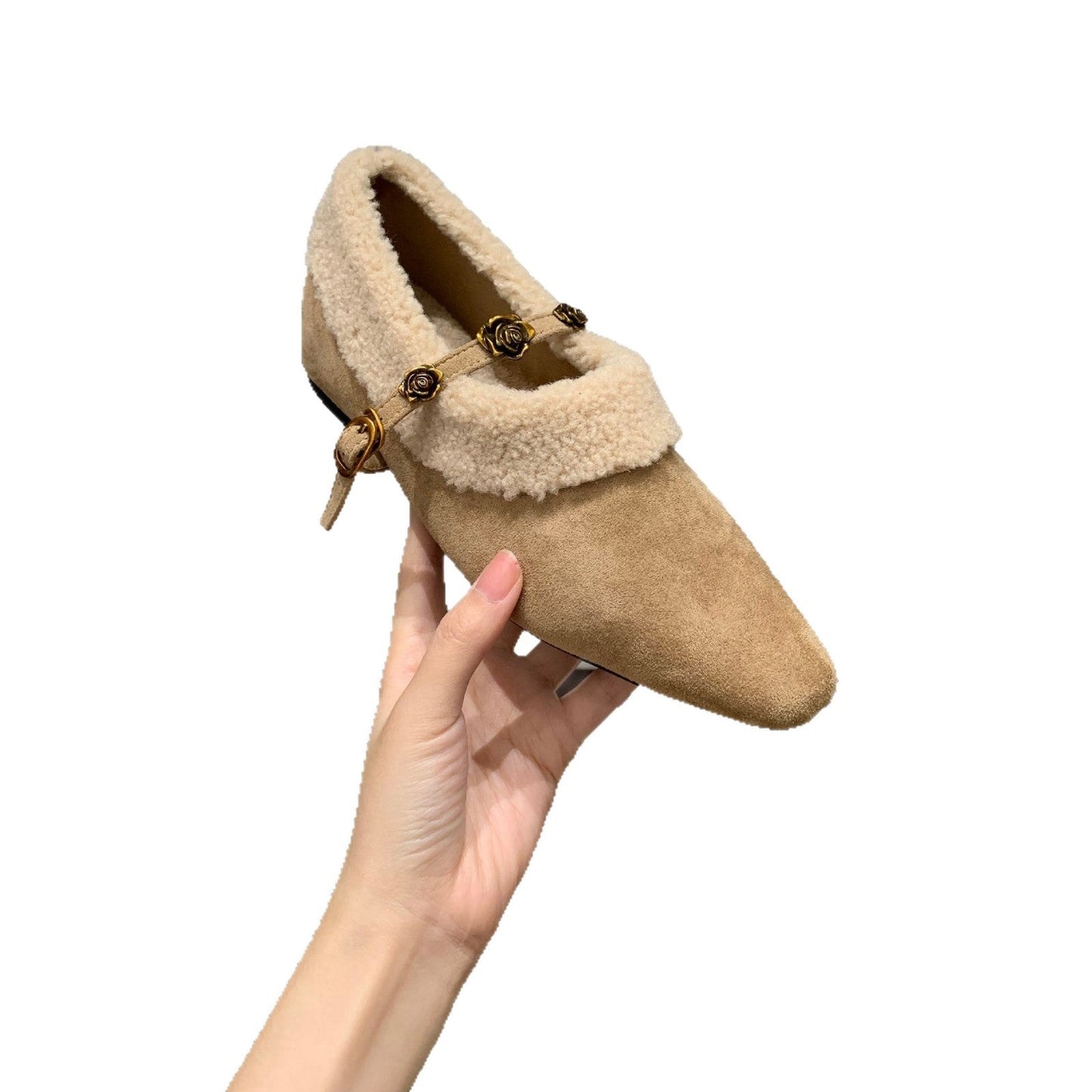 Damen Slipper Elegante Kunstfell Warme Hausschuhe Gold