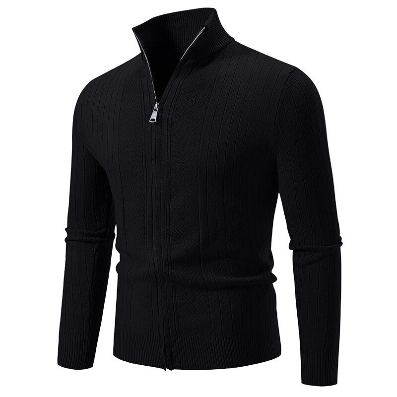 Herren Strickpullover Modern Rippenmuster Großes V mit Reißverschluss