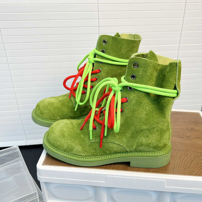 Damen Boots Wildleder Schnürsenkel Neon Farben Robust