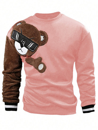 Herren Sweatshirt Plüsch Bär Applikation Modern