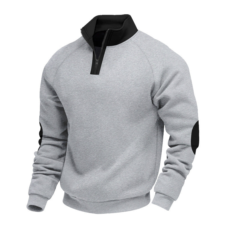 Herren Sweatpullover Modern mit Reißverschluss und Kontrast Ellenbogen