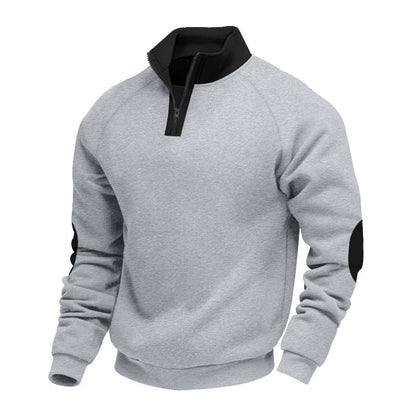 Herren Sweatpullover Modern mit Reißverschluss und Kontrast Ellenbogen